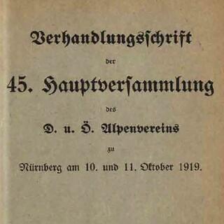 Deckblatt der Verhandlungsschrift der Hauptversammlung von 1919, Quelle: DAV Archiv