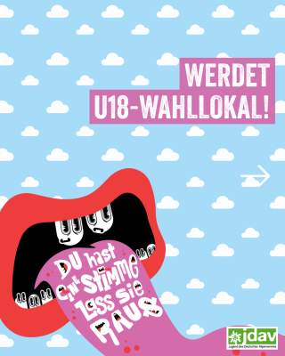 Sharepic in buntem Design mit Aufruf, U18-Wahllokal zu werden